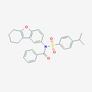 molecular formula C28H27NO4S B281523 N-{[4-(propan-2-yl)phenyl]sulfonyl}-N-(6,7,8,9-tetrahydrodibenzo[b,d]furan-2-yl)benzamide 