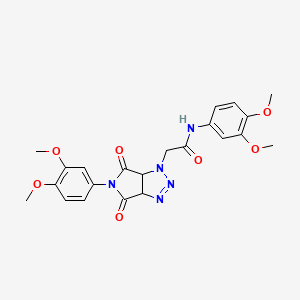 molecular formula C22H23N5O7 B2815230 N-(3,4-dimethoxyphenyl)-2-[5-(3,4-dimethoxyphenyl)-4,6-dioxo-4,5,6,6a-tetrahydropyrrolo[3,4-d][1,2,3]triazol-1(3aH)-yl]acetamide CAS No. 1052613-96-3