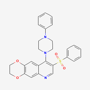 molecular formula C27H25N3O4S B2815235 9-(4-Phenylpiperazino)-8-(phenylsulfonyl)-2,3-dihydro[1,4]dioxino[2,3-g]quinoline CAS No. 866812-06-8