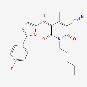 molecular formula C23H21FN2O3 B2815244 (5Z)-5-{[5-(4-fluorophenyl)furan-2-yl]methylidene}-4-methyl-2,6-dioxo-1-pentyl-1,2,5,6-tetrahydropyridine-3-carbonitrile CAS No. 879932-92-0
