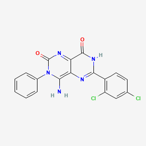 molecular formula C18H11Cl2N5O2 B2815252 6-(2,4-Dichlorophenyl)-4-imino-3-phenyl-1,3,4,7-tetrahydropyrimido[5,4-d]pyrimidine-2,8-dione CAS No. 866019-00-3