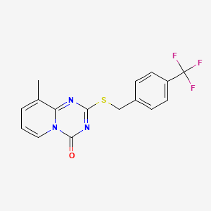 molecular formula C16H12F3N3OS B2815256 9-甲基-2-[[4-(三氟甲基)苯基]甲硫基]吡啶并[1,2-a][1,3,5]三嗪-4-酮 CAS No. 896344-84-6