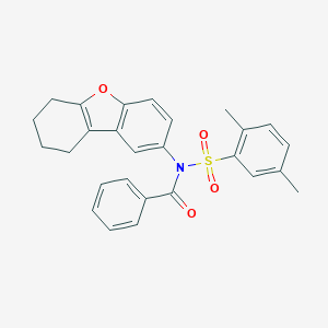 molecular formula C27H25NO4S B281527 N-benzoyl-2,5-dimethyl-N-(6,7,8,9-tetrahydrodibenzo[b,d]furan-2-yl)benzenesulfonamide 