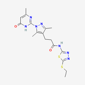 molecular formula C17H21N7O2S2 B2815273 3-(3,5-二甲基-1-(4-甲基-6-氧代-1,6-二氢嘧啶-2-基)-1H-吡唑-4-基)-N-(5-(乙硫基)-1,3,4-噻二唑-2-基)丙酰胺 CAS No. 1170901-22-0