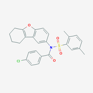 molecular formula C27H24ClNO4S B281528 4-chloro-N-[(2,5-dimethylphenyl)sulfonyl]-N-(6,7,8,9-tetrahydrodibenzo[b,d]furan-2-yl)benzamide 