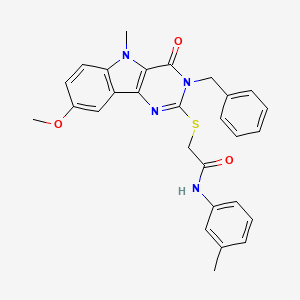 molecular formula C28H26N4O3S B2815283 2-(3-苄基-8-甲氧基-5-甲基-4-氧代嘧啶并[5,4-b]吲哚-2-基)硫代-N-(3-甲基苯基)乙酰胺 CAS No. 866872-95-9