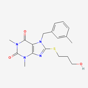 molecular formula C18H22N4O3S B2815292 8-((3-hydroxypropyl)thio)-1,3-dimethyl-7-(3-methylbenzyl)-1H-purine-2,6(3H,7H)-dione CAS No. 442864-52-0