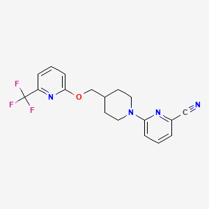 molecular formula C18H17F3N4O B2815307 6-[4-[[6-(Trifluoromethyl)pyridin-2-yl]oxymethyl]piperidin-1-yl]pyridine-2-carbonitrile CAS No. 2379976-27-7