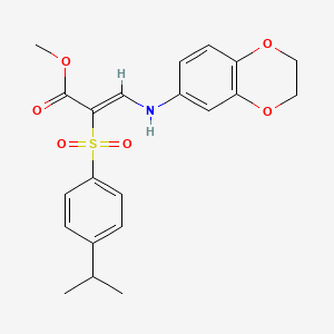 molecular formula C21H23NO6S B2815308 methyl (2Z)-3-(2,3-dihydro-1,4-benzodioxin-6-ylamino)-2-[(4-isopropylphenyl)sulfonyl]acrylate CAS No. 1327175-23-4