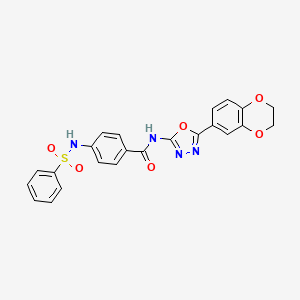 molecular formula C23H18N4O6S B2815338 4-benzenesulfonamido-N-[5-(2,3-dihydro-1,4-benzodioxin-6-yl)-1,3,4-oxadiazol-2-yl]benzamide CAS No. 886903-24-8