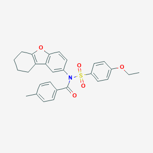 molecular formula C28H27NO5S B281535 N-[(4-ethoxyphenyl)sulfonyl]-4-methyl-N-6,7,8,9-tetrahydrodibenzo[b,d]furan-2-ylbenzamide 