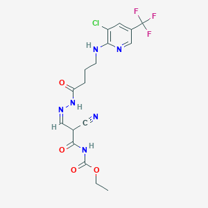 molecular formula C17H18ClF3N6O4 B2815351 乙酸N-[(3Z)-3-[4-[[3-氯-5-(三氟甲基)吡啶-2-基]氨基]丁酰肼基亚)-2-氰基丙酰]氨基甲酸酯 CAS No. 338410-10-9