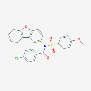 molecular formula C26H22ClNO5S B281536 N-(4-chlorobenzoyl)-4-methoxy-N-(6,7,8,9-tetrahydrodibenzo[b,d]furan-2-yl)benzenesulfonamide 