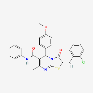 molecular formula C28H22ClN3O3S B2815362 (2E)-2-[(2-氯苯基)甲基亚甲基]-5-(4-甲氧苯基)-7-甲基-3-氧代-N-苯基-5H-[1,3]噻唑并[3,2-a]嘧啶-6-羧酰胺 CAS No. 391866-65-2