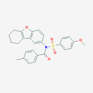 molecular formula C27H25NO5S B281537 4-methoxy-N-(4-methylbenzoyl)-N-(6,7,8,9-tetrahydrodibenzo[b,d]furan-2-yl)benzenesulfonamide 