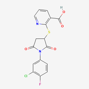 molecular formula C16H10ClFN2O4S B2815398 2-((1-(3-Chloro-4-fluorophenyl)-2,5-dioxopyrrolidin-3-yl)thio)nicotinic acid CAS No. 857494-03-2