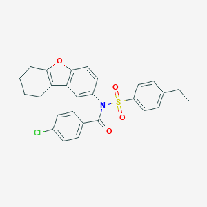 molecular formula C27H24ClNO4S B281540 4-chloro-N-[(4-ethylphenyl)sulfonyl]-N-6,7,8,9-tetrahydrodibenzo[b,d]furan-2-ylbenzamide 