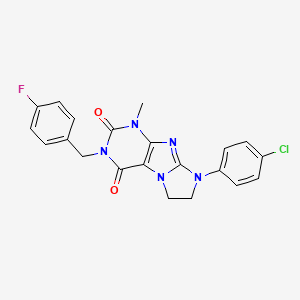 molecular formula C21H17ClFN5O2 B2815420 8-(4-chlorophenyl)-3-(4-fluorobenzyl)-1-methyl-7,8-dihydro-1H-imidazo[2,1-f]purine-2,4(3H,6H)-dione CAS No. 872839-03-7