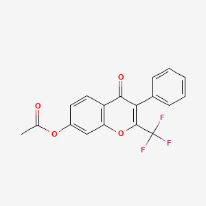 molecular formula C18H11F3O4 B2815423 4-oxo-3-phenyl-2-(trifluoromethyl)-4H-chromen-7-yl acetate CAS No. 85077-83-4