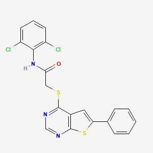 molecular formula C20H13Cl2N3OS2 B2815452 N-(2,6-dichlorophenyl)-2-(6-phenylthiopheno[3,2-e]pyrimidin-4-ylthio)acetamide CAS No. 315711-31-0