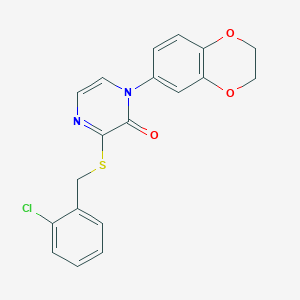 molecular formula C19H15ClN2O3S B2815470 3-((2-chlorobenzyl)thio)-1-(2,3-dihydrobenzo[b][1,4]dioxin-6-yl)pyrazin-2(1H)-one CAS No. 899987-31-6