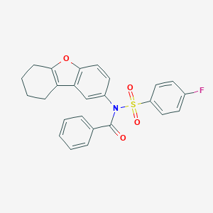 molecular formula C25H20FNO4S B281548 N-[(4-fluorophenyl)sulfonyl]-N-6,7,8,9-tetrahydrodibenzo[b,d]furan-2-ylbenzamide 
