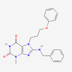 molecular formula C22H23N5O3 B2815483 8-(苄基氨基)-3-甲基-7-(3-苯氧基丙基)-1H-嘌呤-2,6(3H,7H)-二酮 CAS No. 887866-82-2