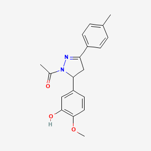 molecular formula C19H20N2O3 B2815487 1-(5-(3-hydroxy-4-methoxyphenyl)-3-(p-tolyl)-4,5-dihydro-1H-pyrazol-1-yl)ethanone CAS No. 927056-83-5