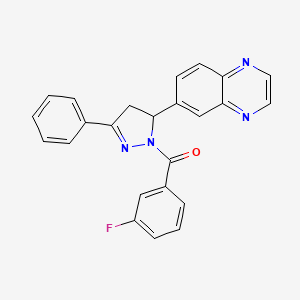 molecular formula C24H17FN4O B2815489 (3-fluorophenyl)(3-phenyl-5-(quinoxalin-6-yl)-4,5-dihydro-1H-pyrazol-1-yl)methanone CAS No. 946226-22-8