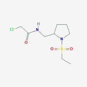 molecular formula C9H17ClN2O3S B2815501 2-Chloro-N-[(1-ethylsulfonylpyrrolidin-2-yl)methyl]acetamide CAS No. 2411252-15-6