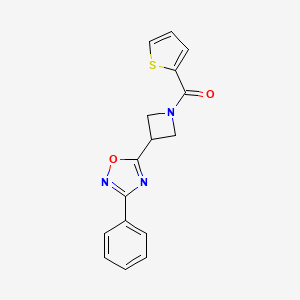 molecular formula C16H13N3O2S B2815508 (3-(3-Phenyl-1,2,4-oxadiazol-5-yl)azetidin-1-yl)(thiophen-2-yl)methanone CAS No. 1251688-45-5
