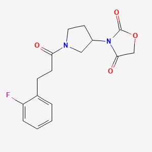 molecular formula C16H17FN2O4 B2815524 3-(1-(3-(2-Fluorophenyl)propanoyl)pyrrolidin-3-yl)oxazolidine-2,4-dione CAS No. 2034360-71-7