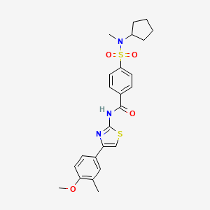 molecular formula C24H27N3O4S2 B2815525 4-(N-环戊基-N-甲基磺酰基)-N-(4-(4-甲氧基-3-甲基苯基)噻唑-2-基)苯甲酰胺 CAS No. 923072-69-9