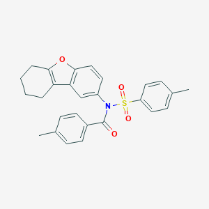 molecular formula C27H25NO4S B281553 4-methyl-N-[(4-methylphenyl)sulfonyl]-N-6,7,8,9-tetrahydrodibenzo[b,d]furan-2-ylbenzamide 