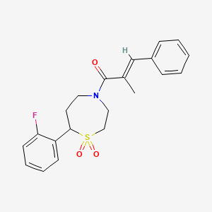 molecular formula C21H22FNO3S B2815543 (E)-1-(7-(2-fluorophenyl)-1,1-dioxido-1,4-thiazepan-4-yl)-2-methyl-3-phenylprop-2-en-1-one CAS No. 2035021-65-7