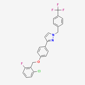 molecular formula C24H17ClF4N2O B2815554 3-{4-[(2-chloro-6-fluorobenzyl)oxy]phenyl}-1-[4-(trifluoromethyl)benzyl]-1H-pyrazole CAS No. 477711-64-1