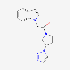 molecular formula C16H17N5O B2815567 1-(3-(1H-1,2,3-triazol-1-yl)pyrrolidin-1-yl)-2-(1H-indol-1-yl)ethanone CAS No. 2199911-31-2