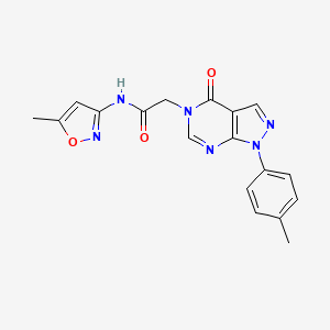 molecular formula C18H16N6O3 B2815568 N-(5-甲基-1,2-噁唑-3-基)-2-[1-(4-甲基苯基)-4-氧代吡唑啉[3,4-d]嘧啶-5-基]乙酰胺 CAS No. 863446-85-9