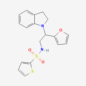 molecular formula C18H18N2O3S2 B2815581 N-(2-(furan-2-yl)-2-(indolin-1-yl)ethyl)thiophene-2-sulfonamide CAS No. 898432-79-6