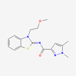 molecular formula C16H18N4O2S B2815589 (Z)-N-(3-(2-methoxyethyl)benzo[d]thiazol-2(3H)-ylidene)-1,5-dimethyl-1H-pyrazole-3-carboxamide CAS No. 1013810-53-1