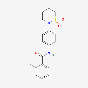 molecular formula C18H20N2O3S B2815598 N-[4-(1,1-二氧-噻嗪-2-基)苯基]-2-甲基苯甲酰胺 CAS No. 899979-48-7