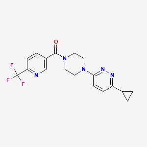 molecular formula C18H18F3N5O B2815602 (4-(6-环丙基吡啶并[3-yl]哌嗪-1-基)(6-(三氟甲基)吡啶-3-基)甲酮 CAS No. 2034427-41-1