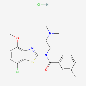 molecular formula C20H23Cl2N3O2S B2815626 N-(7-chloro-4-methoxybenzo[d]thiazol-2-yl)-N-(2-(dimethylamino)ethyl)-3-methylbenzamide hydrochloride CAS No. 1217100-87-2