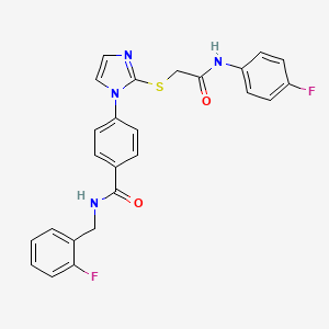 molecular formula C25H20F2N4O2S B2815632 N-(2-fluorobenzyl)-4-(2-((2-((4-fluorophenyl)amino)-2-oxoethyl)thio)-1H-imidazol-1-yl)benzamide CAS No. 1207039-34-6