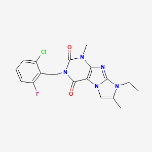 molecular formula C18H17ClFN5O2 B2815640 2-[(2-Chloro-6-fluorophenyl)methyl]-6-ethyl-4,7-dimethylpurino[7,8-a]imidazole-1,3-dione CAS No. 876902-17-9