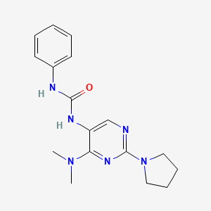 molecular formula C17H22N6O B2815649 1-(4-(二甲氨基)-2-(吡咯啉-1-基)嘧啶-5-基)-3-苯基脲 CAS No. 1797975-18-8