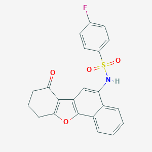 molecular formula C22H16FNO4S B281566 4-fluoro-N-(7-oxo-7,8,9,10-tetrahydrobenzo[b]naphtho[2,1-d]furan-5-yl)benzenesulfonamide 
