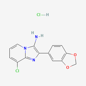 molecular formula C14H11Cl2N3O2 B2815669 2-(1,3-Benzodioxol-5-yl)-8-chloroimidazo[1,2-a]pyridin-3-amine;hydrochloride CAS No. 2228908-11-8