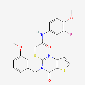 molecular formula C23H20FN3O4S2 B2815670 N-(3-fluoro-4-methoxyphenyl)-2-{[3-(3-methoxybenzyl)-4-oxo-3,4-dihydrothieno[3,2-d]pyrimidin-2-yl]sulfanyl}acetamide CAS No. 1252820-88-4