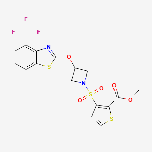 molecular formula C17H13F3N2O5S3 B2815672 甲基-3-((3-((4-(三氟甲基)苯并[d]噻唑-2-基)氧基)氮杂环丁烷-1-基)磺酰基)噻吩-2-甲酸甲酯 CAS No. 1421499-36-6